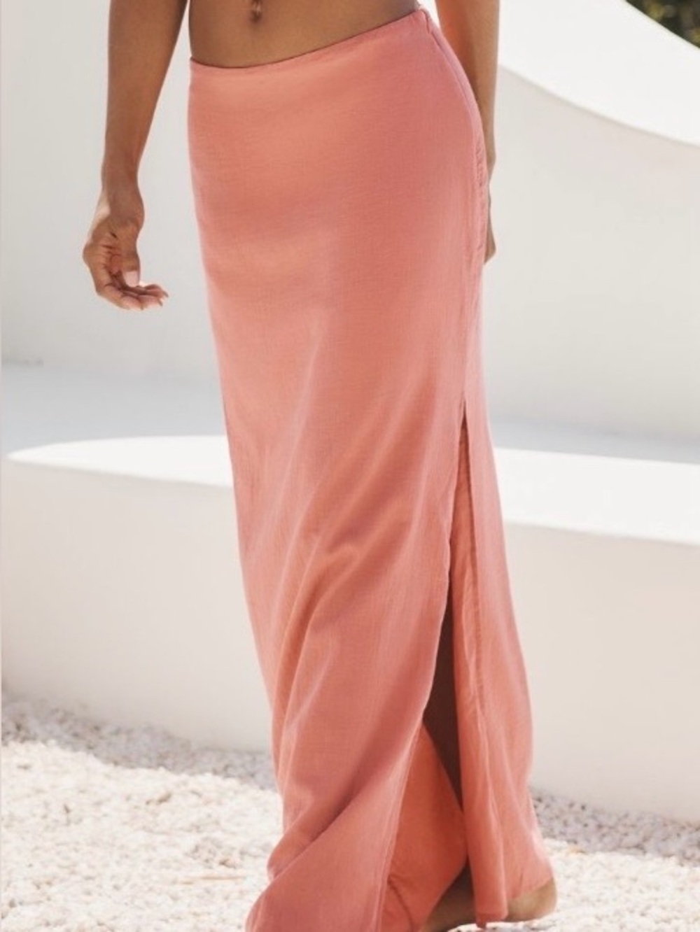 Anthropologie Women's Coral Pink Maxi Skirt with Side Slit